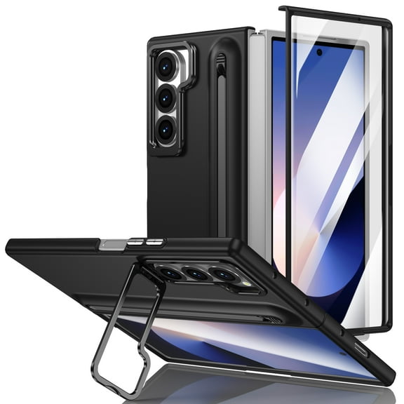 for Samsung Galaxy Z Fold 5 Case Built-in Screen Protector & Lens Frame Kickstand,Hard Shockproof Full body Protective Slim Case For Samsung Galaxy Z Fold 5 Phone Cover,Black