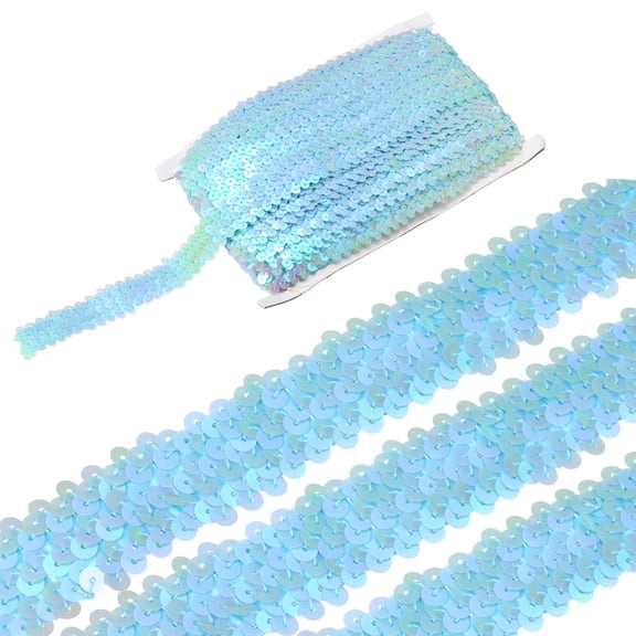 Uxcell 11 Yards 1.2 Inch Elastic Sequins Trim 3 Row Flat Sequin Strip Paillette Fabric Ribbon for Crafts DIY Fringe Sewing Costume Dress, Light Blue