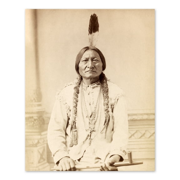 HISTORIX Vintage 1885 Sitting Bull Photo Print - Vintage Portrait Photo of Chief Sitting Bull Lakota Warrior Holding Peace Pipe Wall Art