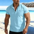 thumbnail image 5 of Men's Linen Shirt Stand Collar Henley Tees Short Sleeve Casual Summer Tops Solid Color Golf Beach Travel Outfit (XL, Light Blue), 5 of 8