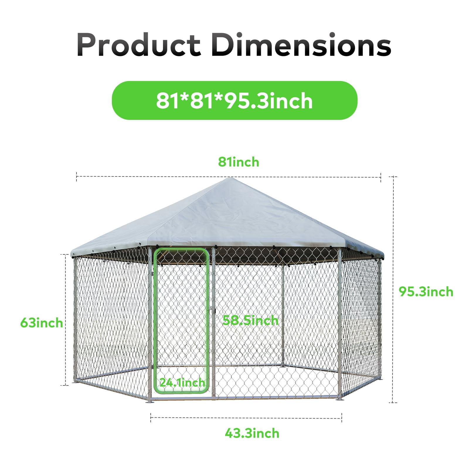 TIME RAY 6.8x6.8 ft Outdoor Dog Kennel,Dog Kennel Outdoor with Waterproof Cover and Security Lock, Galvanized Hexagonal Dog Cage for Large Dogs