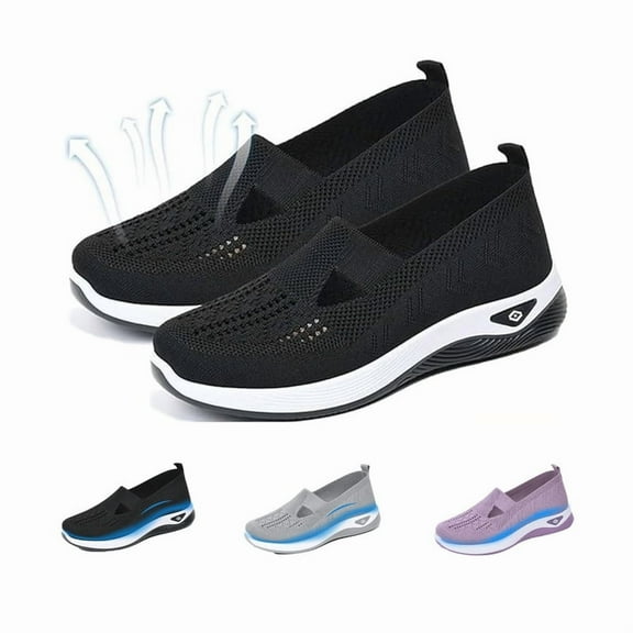 Orthopedic Slip-On Sneakers for Women Wide Width, Breathable Non-Slip Work Shoes for Nursing & Food Service, Lightweight Walking Shoes with Arch Support - Ideal Christmas/Birthday Gift