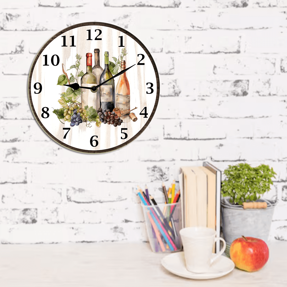Kurmntregon Wine Wall Clock Winery Bar Decorative Wall Clock Wall Clock Non Ticking Silent Kitchen Clock Battery Operated Clocks For Living Room Bedroom Decor Round 10inch