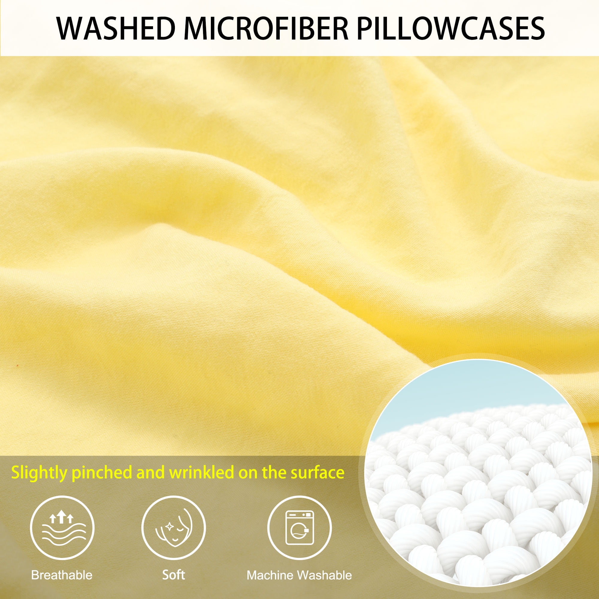 Unique Bargains 2Pcs Envelope Closure Washed Microfiber Pillowcases Queen Yellow