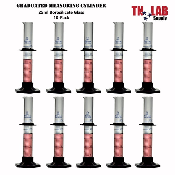 Measuring Cylinder 25ml Class A Borosilicate Glass with Plastic Base 10-Pack