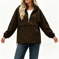 thumbnail image 4 of IUYRTFE Women's Half Zip Waterproof Jacket with Detachable Hood Long Sleeve Outdoor Windbreaker, 4 of 7
