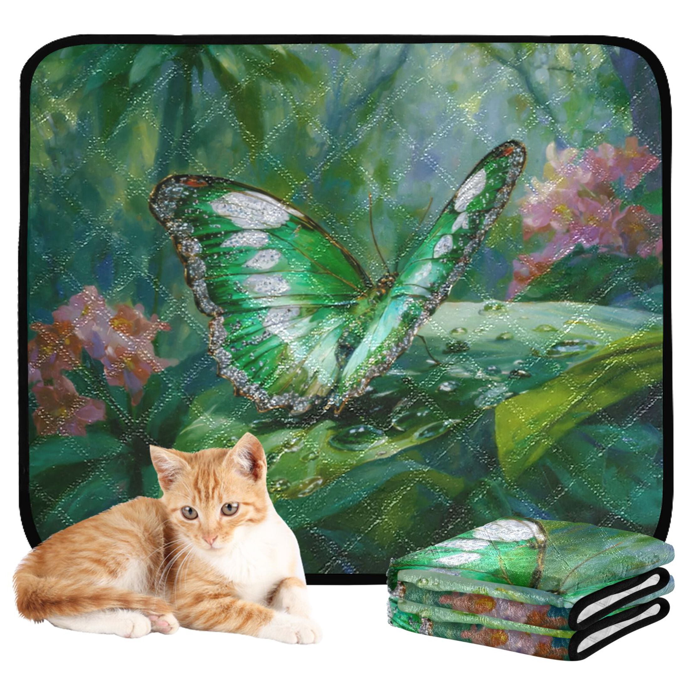 IAUYY Washable Pee Pads for Dogs Smallx3 Absorbent and Leak-Proof Non-Slip Reusable Puppy Pee Pads for Dogs Applicable to Playpen Potty Crate The Beautiful Green Butterfly