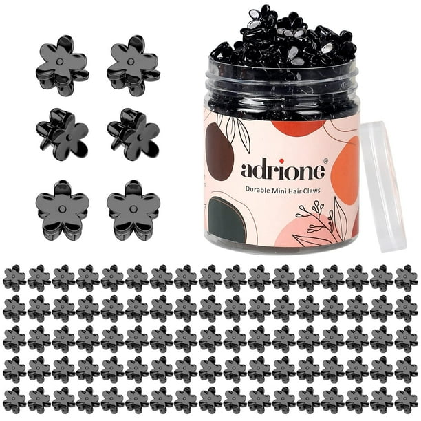 Adrione - 100 mini pinzas para el pelo con flores negras para mujeres, niñas, bebés y niños pequeños. Pequeñas pinzas para el flequillo, para cabello grueso, mediano, fino y fino. Accesorios florales