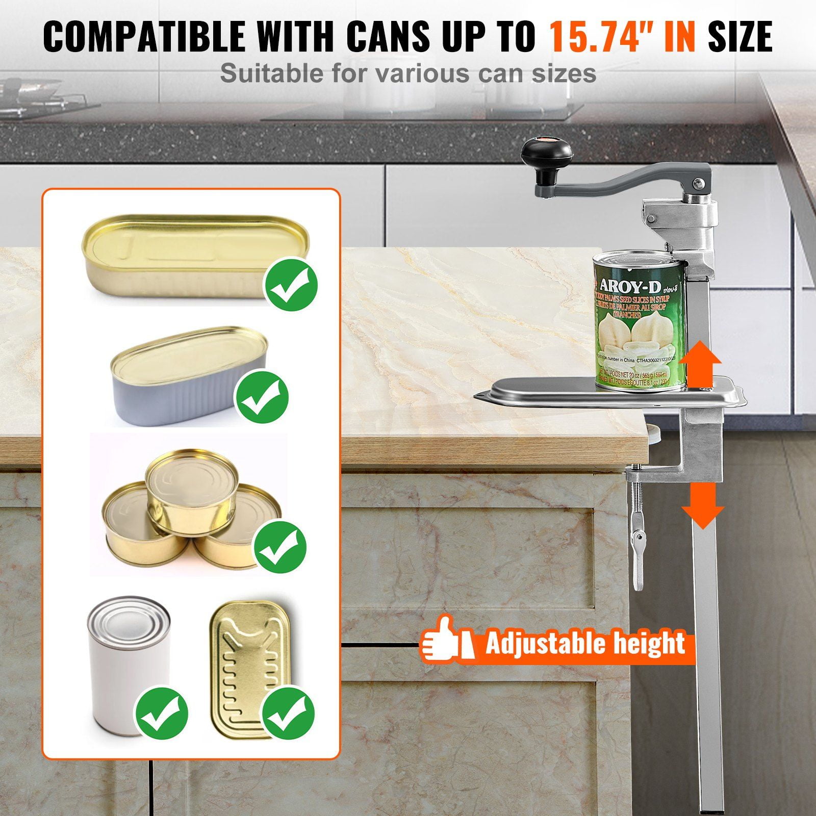 Heavy Duty Commercial Can Opener, Adjustable Table Clamp Opener for Large Cans (Up to 15.7"), Industrial Jar & Can Opener with Stable Base – for Restaurant, Hotel, Home, Bar Use