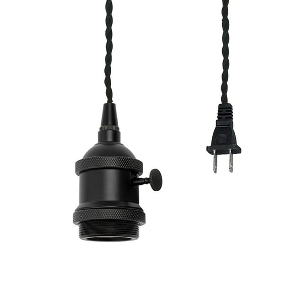 KAYYELAMP Corded Pendant Light Plug in Cord 9.8 Feet E26 Black Switch Base DIY Retro Design Hanging Lamp for Bedsides Kitchen Stairs Counter Loft Farmhouse(No Bulb)