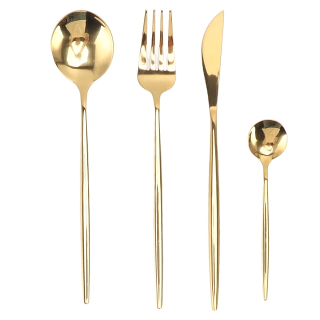 Coffret Cadeau de 4 Couverts en Acier Inoxydable - Couteau, Fourchette, Cuillère pour Repas de Restaurant Occidental(Or)