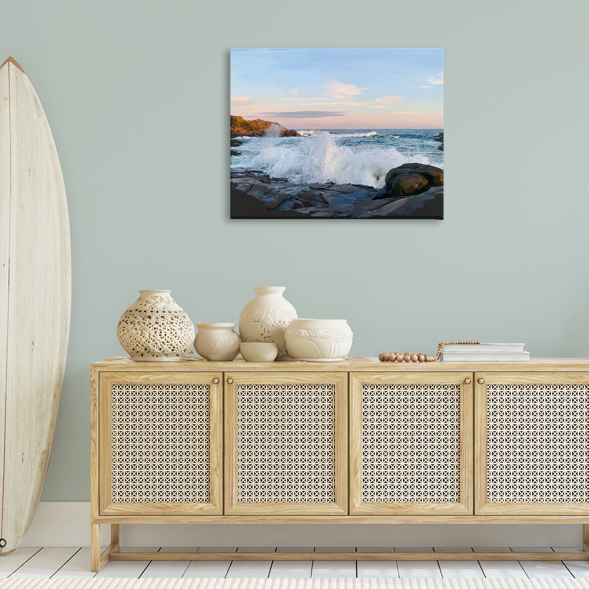 Stupell Industries Strong Breaking Waves Landscape Photography Gallery Wrapped Canvas Art Print Wall Art, 40 x 30