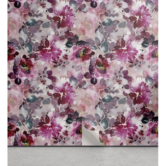 Ambesonne Abstract Floral Peel & Stick Wallpaper for Home, Flowery Surreal, 13"x100", Dark Magenta Multicolor