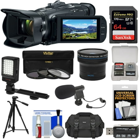Canon Vixia HF G50 Wi-Fi 4K Ultra HD Video Camera Camcorder with Fisheye Lens + 64GB Card + Video Light + Mic + Case + Tripod + 3 Filters