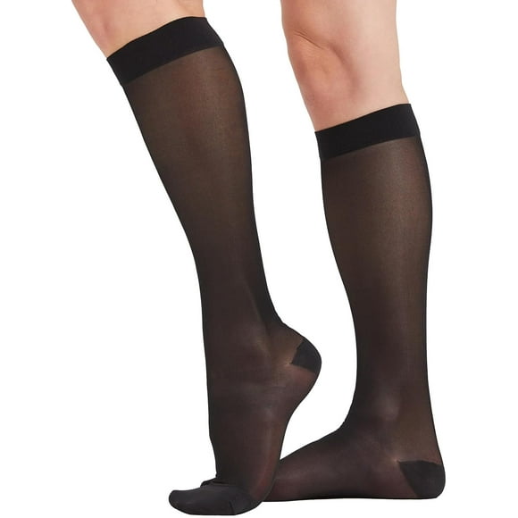 2 Pairs Sheer Compression Socks for Women - 15-20 mmHg Knee High Sheer Compression Stockings for Support Circulation Swelling Edema Work Office Travel