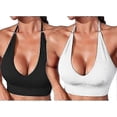 thumbnail image 1 of 2pcs Women's Halterneck Sports Bra Backless Deep V Cut Sports Bustier Padded Sexy Gym Push Up Without Underwire Bra Crop Top Backless Adjustable Strap, 1 of 5