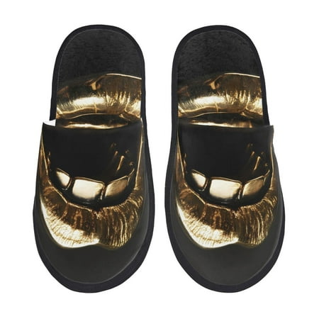 Balery Golden Lips Modern Sculpture Slient Indoor Furry Fleece Comfort House Shoes Soft Non-Slip Home Shoes Cotton slippers House Slippers-- Medium