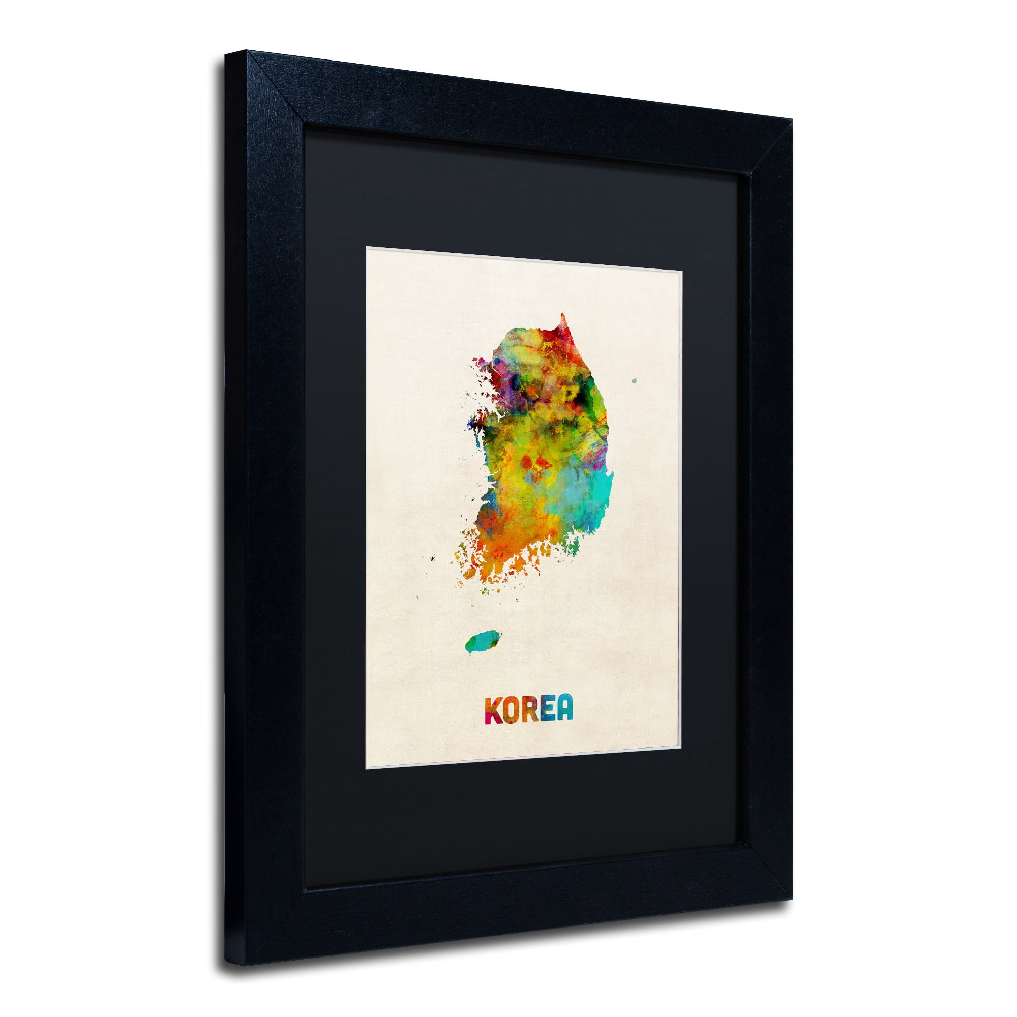 Trademark Fine Art ''Korea Watercolor Map'' by Michael Tompsett 16" x 20" Black Matted Black Frame (MT0736-B1620BMF)