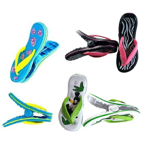 3 Set (6 Ct) Black, White, and Blue Flip Flops Beach Towel Clips Jumbo Size for Beach Chair, Cruise Beach Patio, Pool Accessories, Household Snacks Clip, Baby Stroller Clips by C&H Solutions