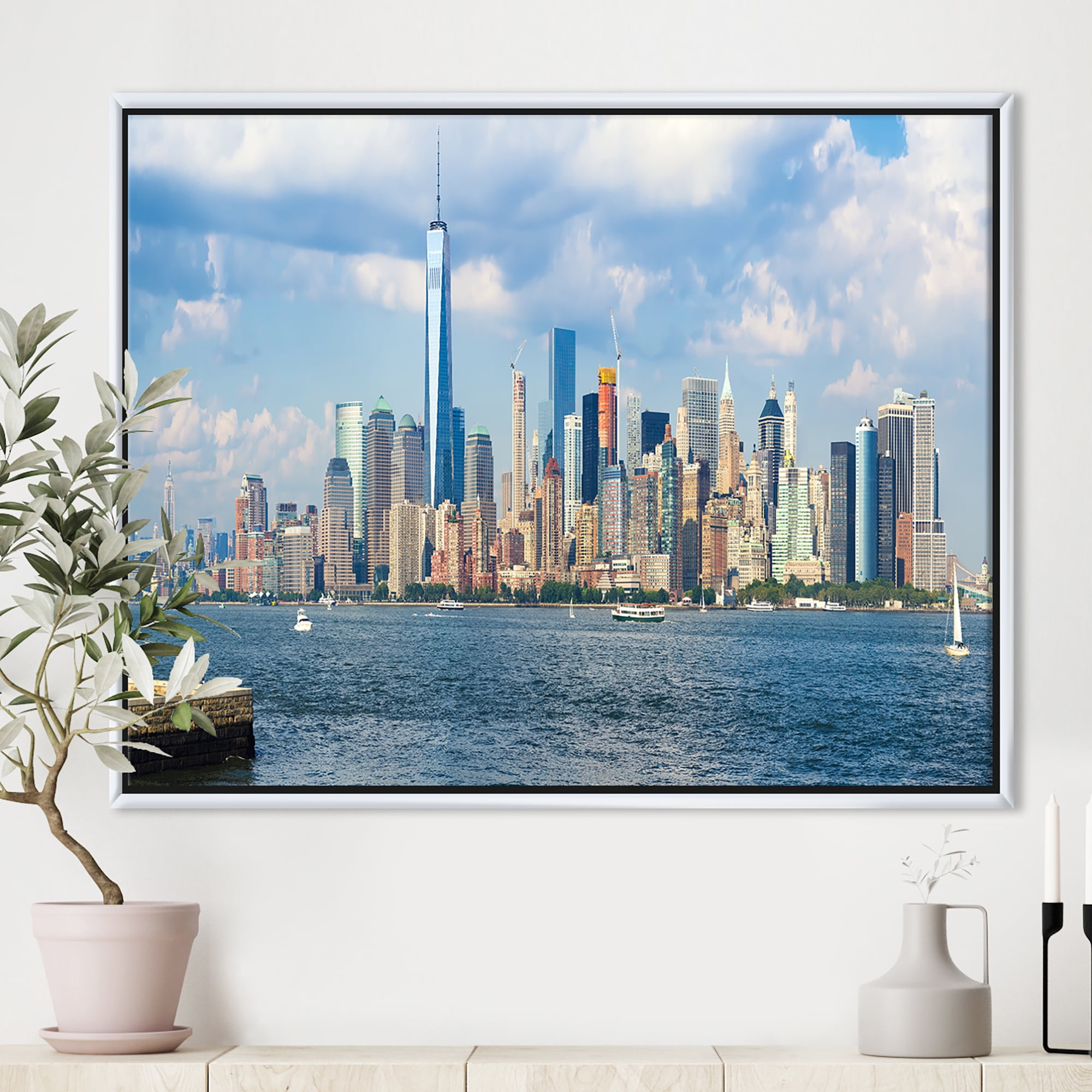 Designart ' Lower Manhattan Skyline Panorama ' Cityscape Framed Canvas Art Print