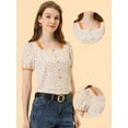 thumbnail image 2 of Unique Bargains Women's Floral Contrast Color Lace Trim Square Neck Blouse, 2 of 6