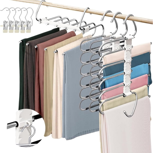 Ganchos para Pantalones Ropa Con Pinzas para Ropa, Acero Inoxidable Tipo S Gancho Pantalones, Ahorra Espacio, Doble Propósito Perchas Pantalones Almacenamiento Faldas Bufanda