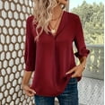 thumbnail image 2 of fatyb Women's Dressy Blouses 3/4 Sleeve Collar V Neck Loose Shirts Elegant Chiffon Work Business Tops, 2 of 7