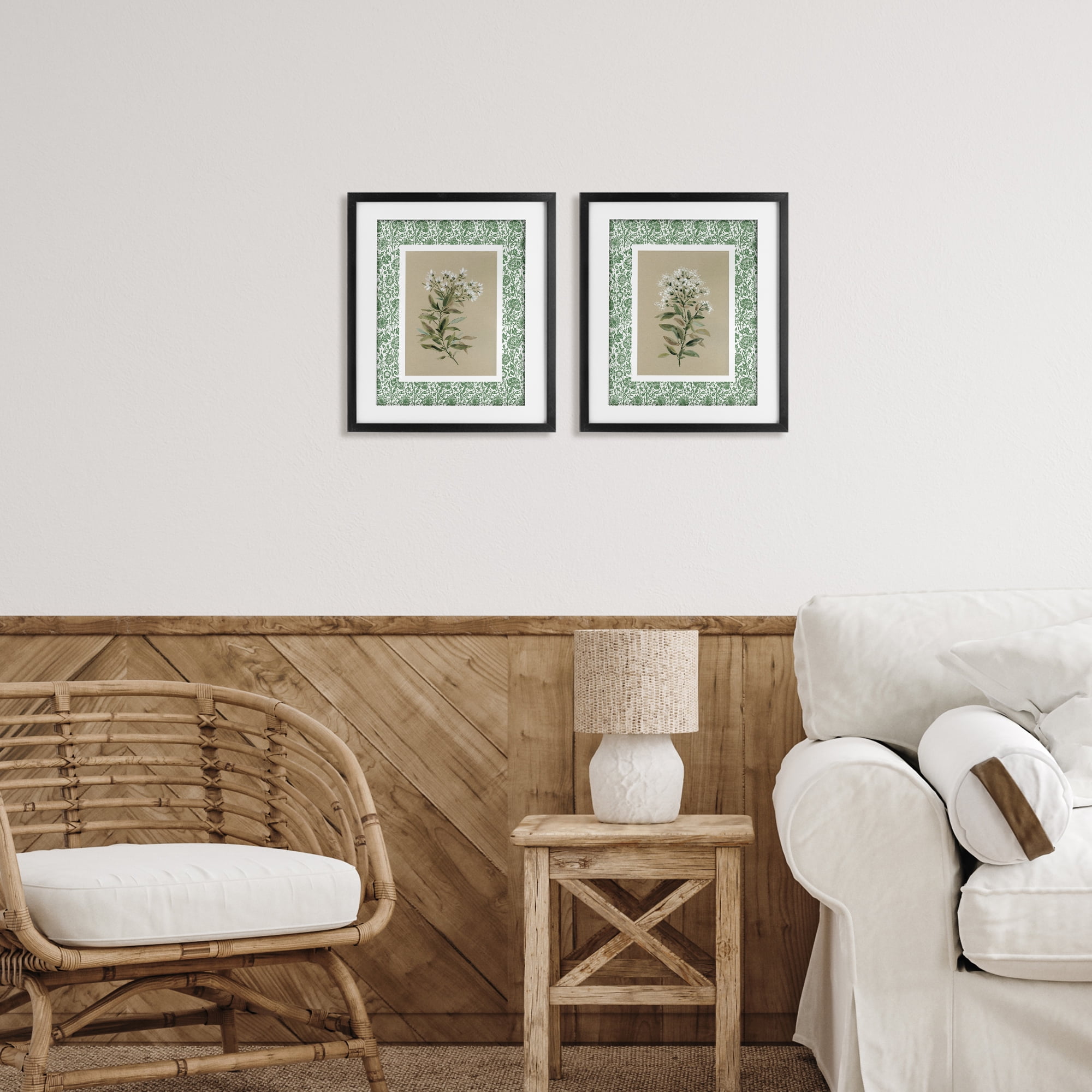 Stupell Industries Green Botanical Patterned Florals 2 Piece Black Framed Print Under Glass Set, design by Carol Robinson