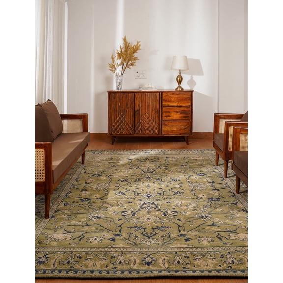 Rugsotic Carpets Hand Knotted Wool Area Rug 3'x5' Light Green Oriental Rectangle Indoor Rug for Living Room, Bedroom Antimicrobial HM0003