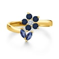 thumbnail image 2 of Gem Stone King 18K Yellow Gold Plated Silver Blue Sapphire and White Moissanite Flower Open Ring for Women (0.56 Cttw, Gemstone September Birthstone, Size 9), 2 of 3