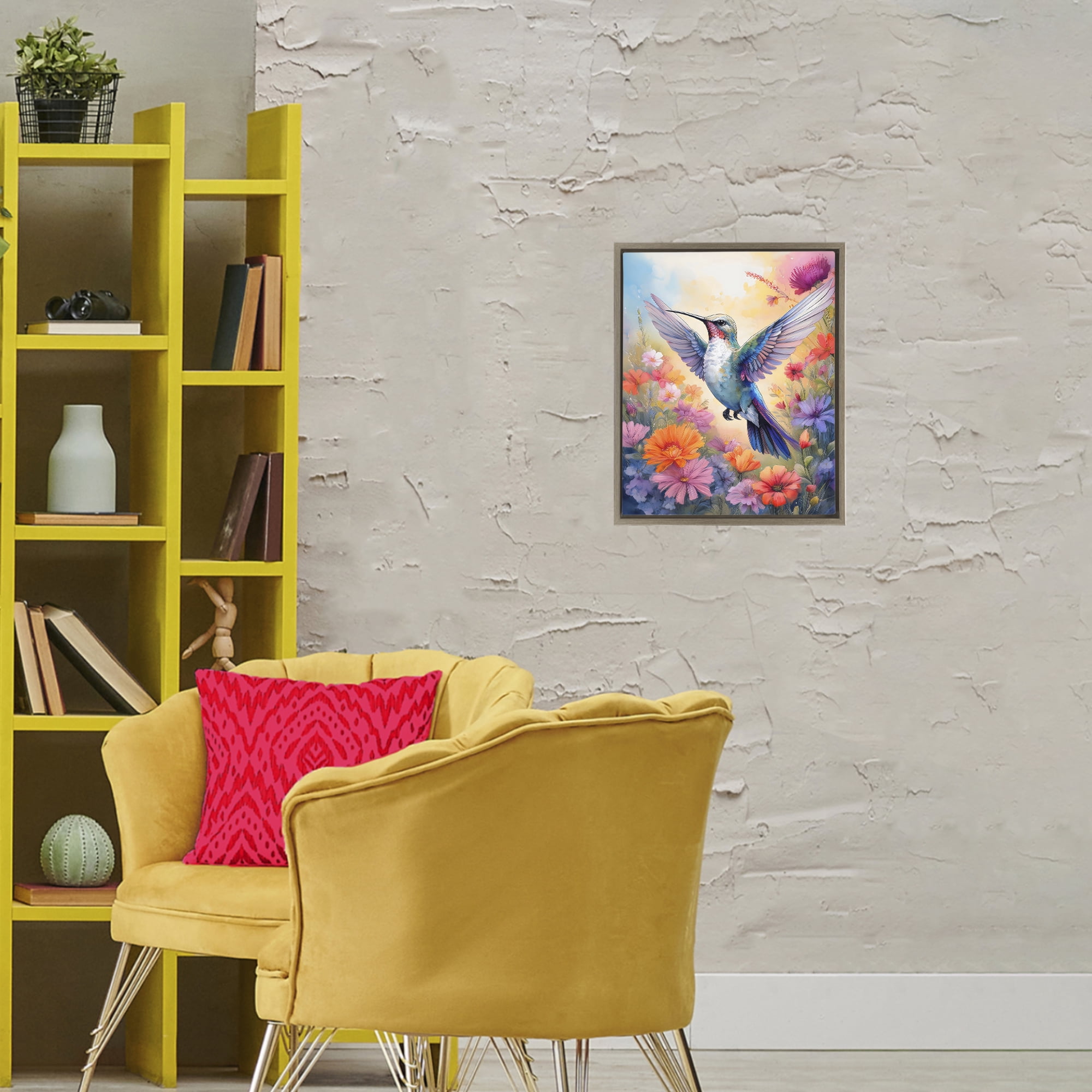Stupell Industries Colorful Hummingbird in Bloom Brown Framed Floater Canvas Wall Art, design by Creative Studio