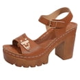 thumbnail image 2 of Viluyesy Womens Block Heeled Sandals, Adjustable Strap Open Toe Slingback Fashion Dressy Platform Shoes Brown US5.5, 2 of 9