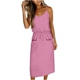 thumbnail image 4 of Efsteb Formal Dresses For Women Spaghetti Strap V-Neck Drawstring Waist Midi Dress Solid Color Casual Summer Dress with Side Pockets (Pink,XXL), 4 of 5