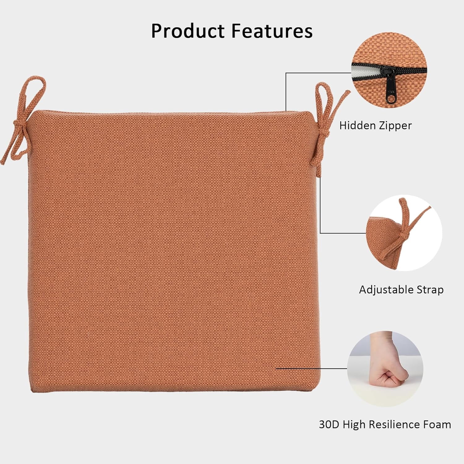Outdoor Chair Cushions Set of 4,350GSM Fabric,Water-Resistant UV Resistant Weather Resistant with YKK Zippers, Square Corner Patio Chair Cushions with Ties, 20"x20"x3.1",Tangerine