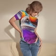 thumbnail image 3 of KLL Women 's Crew Neck Bodysuit Jumpsuits Lizard With Sunglasses Colorful Print Short onesies Stretch T Shirts, 3 of 5