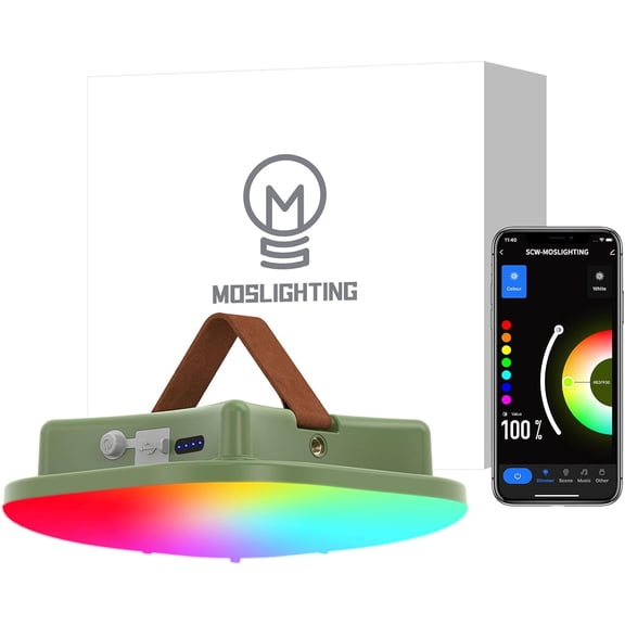 MOSLIGHTING Camping Lantern Rechargeable, LED Smart Light Bluetooth Control by Tuya APP, Music Sync RGB LED Camping Lights, 16500mAh Outdoor Light with Magnet Base, 16 Million DIY Colors Tent Lights