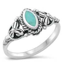 CHOOSE YOUR COLOR Bali Simulated Turquoise Flower Ring .925 Sterling Silver Band Blue CZ Female Size 9
