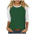 thumbnail image 1 of Fgnfyis Haut à Manches 3/4 pour Femmes Été Décontracté Polyvalent Raglan Col Rond Vert_002 m, 1 of 5