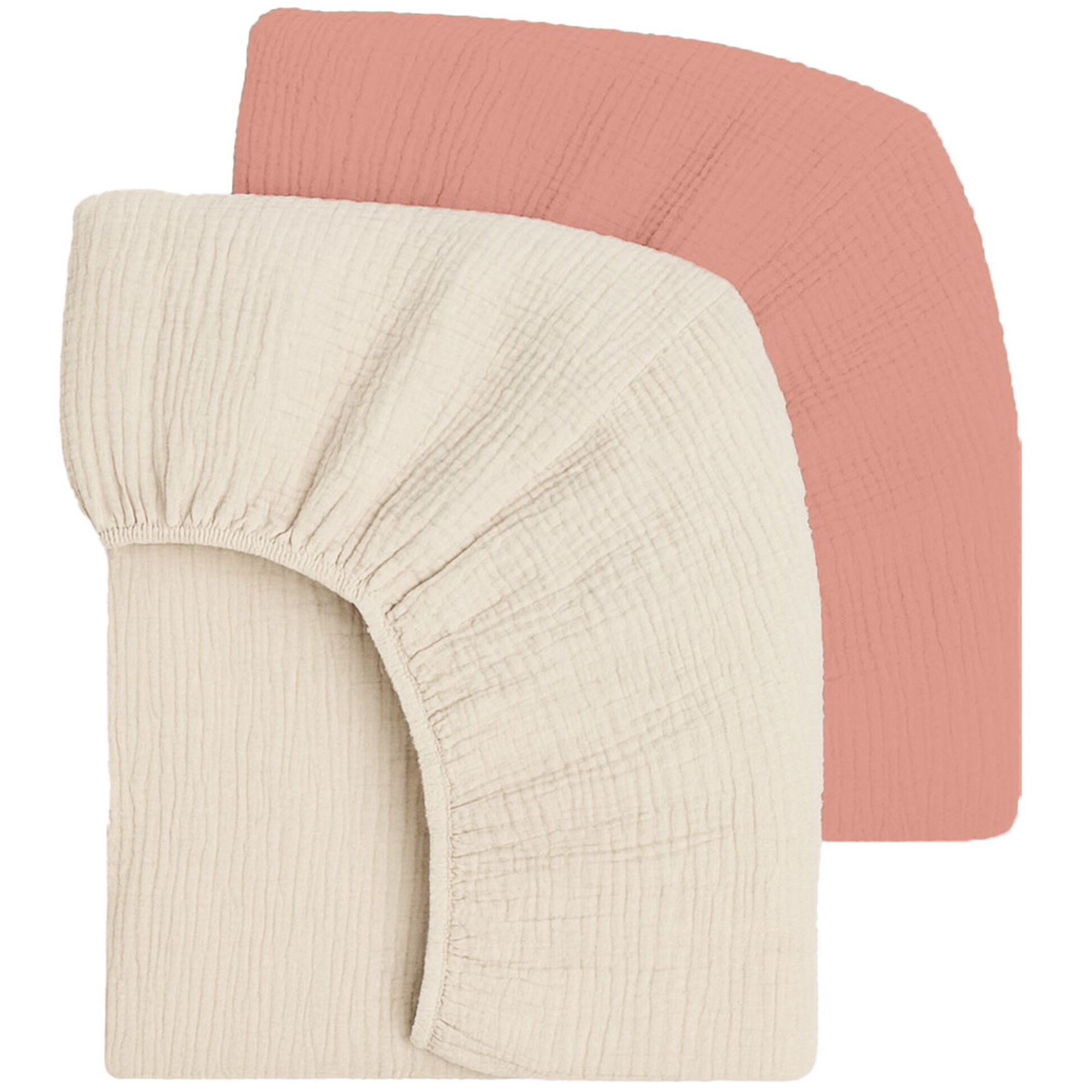 Mère & Moi: Muslin Fitted Crib Sheets: 2 Pack - Pink & Cream - 28x52", 100% Cotton, OEKO-TEX, Ultra-Soft & Breathable, Baby & Toddler Mattress Bedding