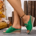 thumbnail image 3 of Dakaela Slip on Wedge Sandals for Women Leather Open Toe Platform Summer Beach Slides Espadrilles Comfortable Dressy Sandal Mules Size 6-10 Green, 3 of 9