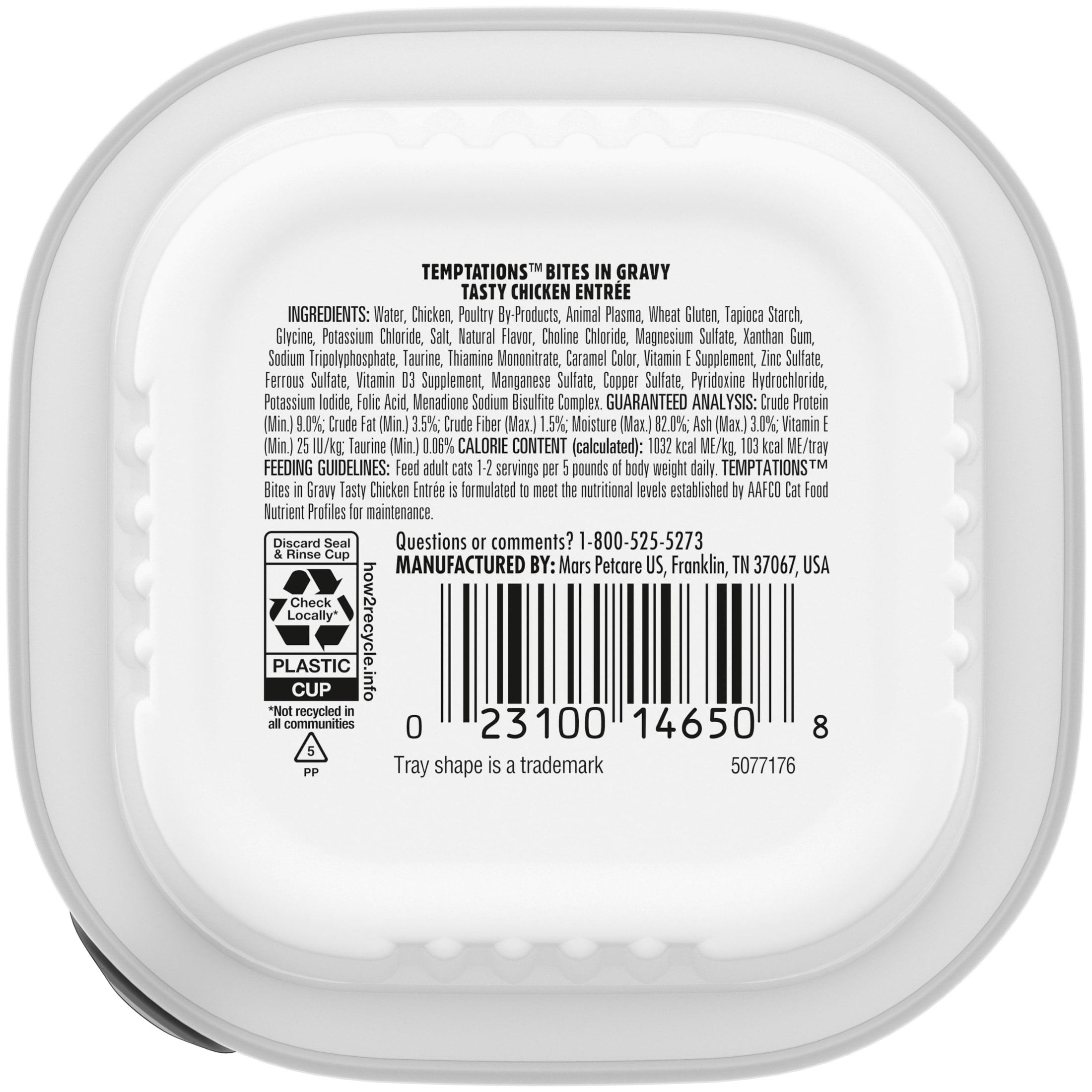 (24 pack) Temptations Tasty Chicken Flavor Bites In Gravy Wet Cat Food For Adult Cats, 3.5 Oz Tray