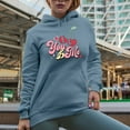 thumbnail image 2 of You & Me with Cherries, Retro Valentine's Day Art Merch Gift, Light Blue Hooded Sweatshirt or Hoodie, Large, 2 of 5
