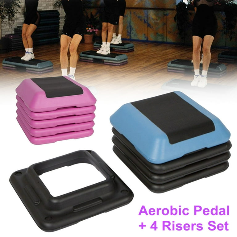 16 Adjustable Aerobic Step System 4 Risers Fitness Exercise Stepper Platform Cardio Workout Blue Pink