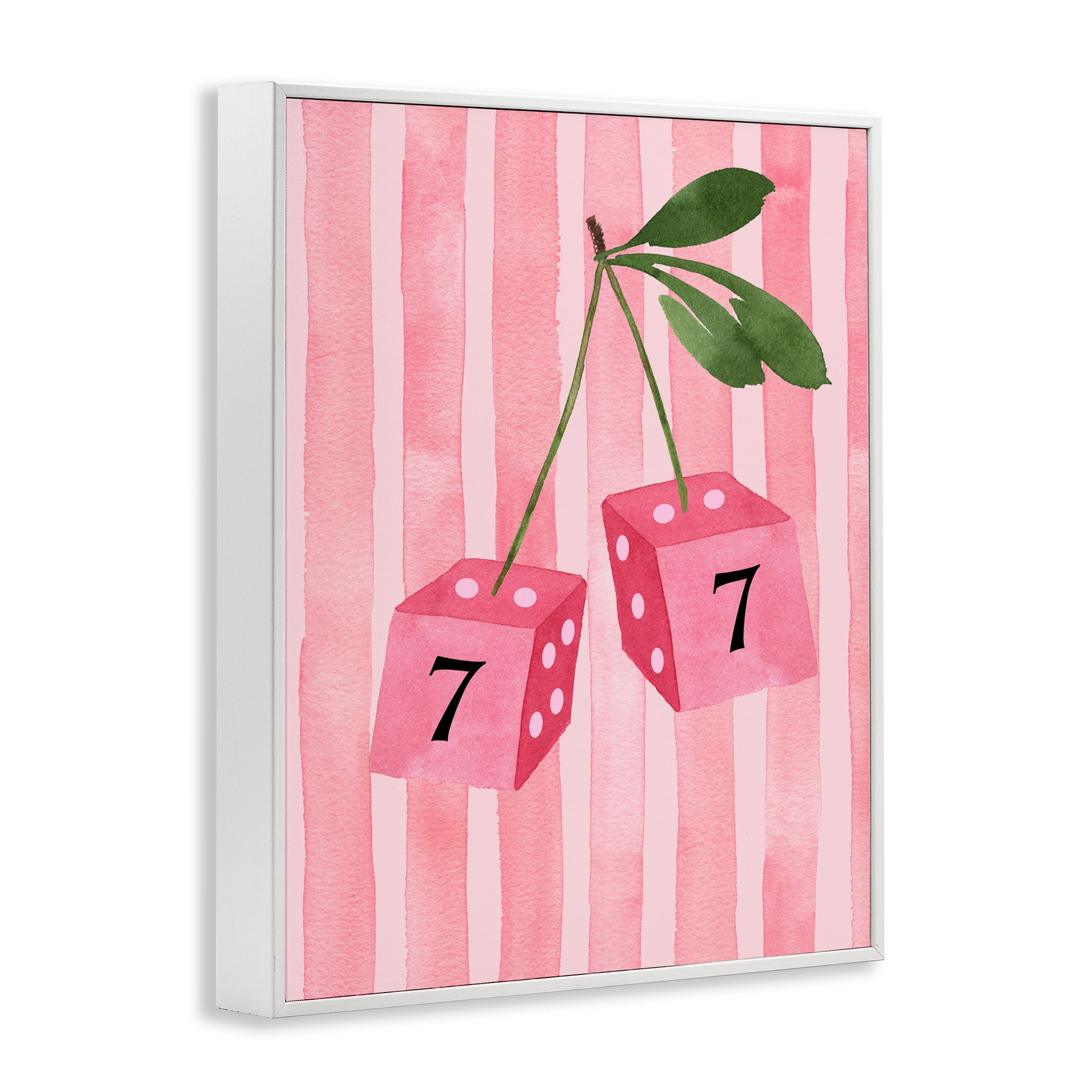 Lucky Number 7 Cherry Dice White Framed Giclee Art, design by Nina Jacobs