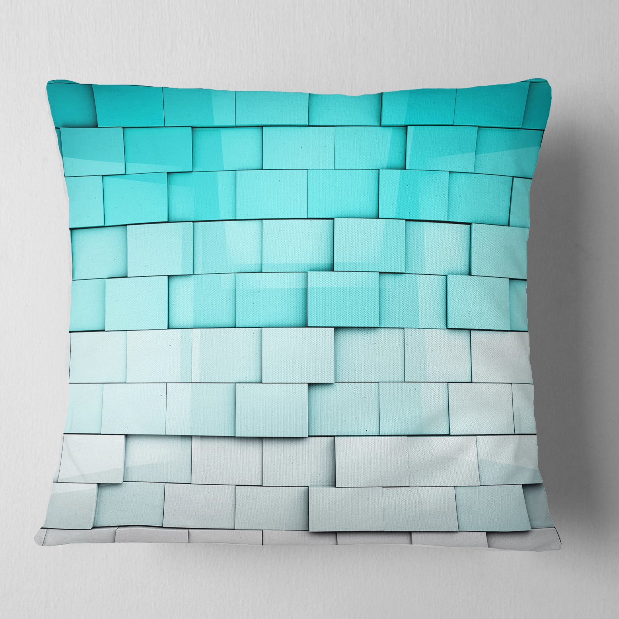 Designart Blue Mosaic Cubes - Contemporary Throw Pillow - 16x16