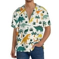 thumbnail image 3 of Easygdp Dinosaurs and Tropical Leaves Men's Casual Short-sleeved Shirt with Pocket and Button Suitable for Beach Vacation Leisure - XX-Large, 3 of 7