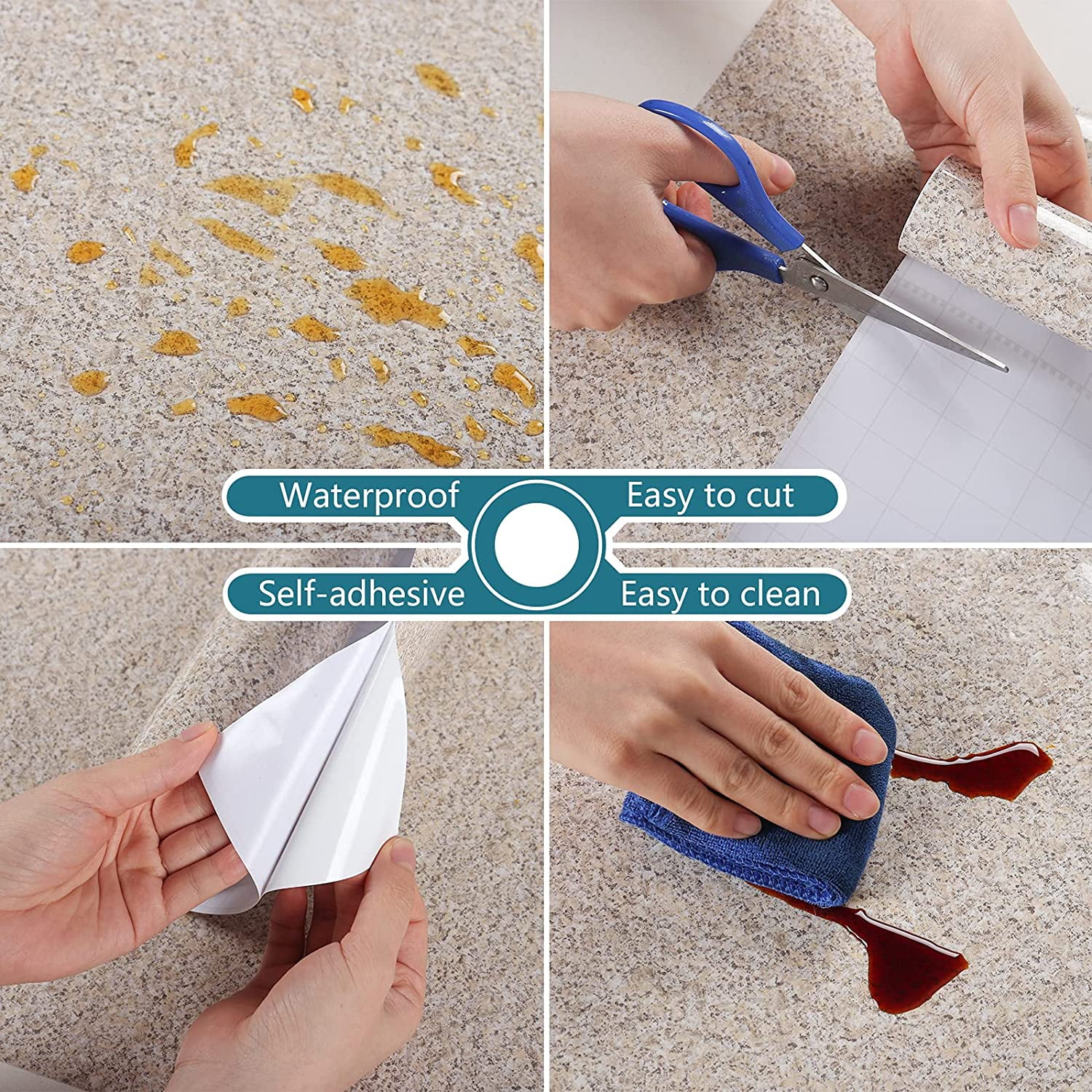 VEELIKE 15.7''x354'' Granite Contact Paper for Countertops Waterproof Beige Granite Stone Wallpaper Peel and Stick Self Adhesive Vinyl Film Removable Wall Paper for Kitchen Counters Counters