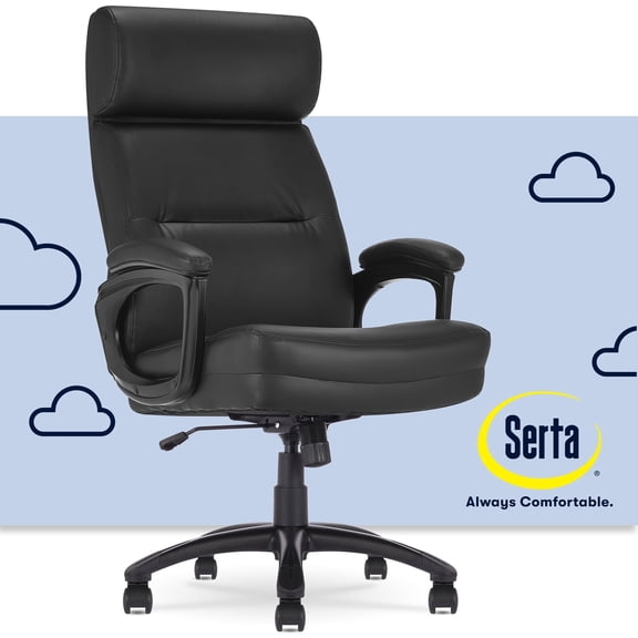 Serta Comfort Executive Big & Tall Office Chair, Ergonomic High-Back Computer Chair, Bonded Leather, Black