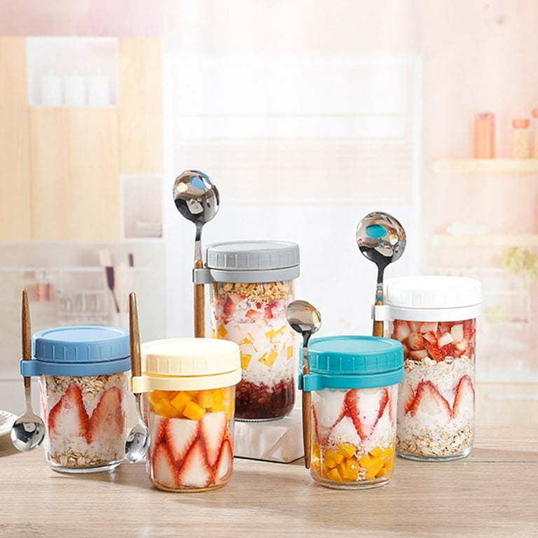 LINASHI Overnight Oats Containers 2 Pcs 350ml Oatmeal Cup Glass