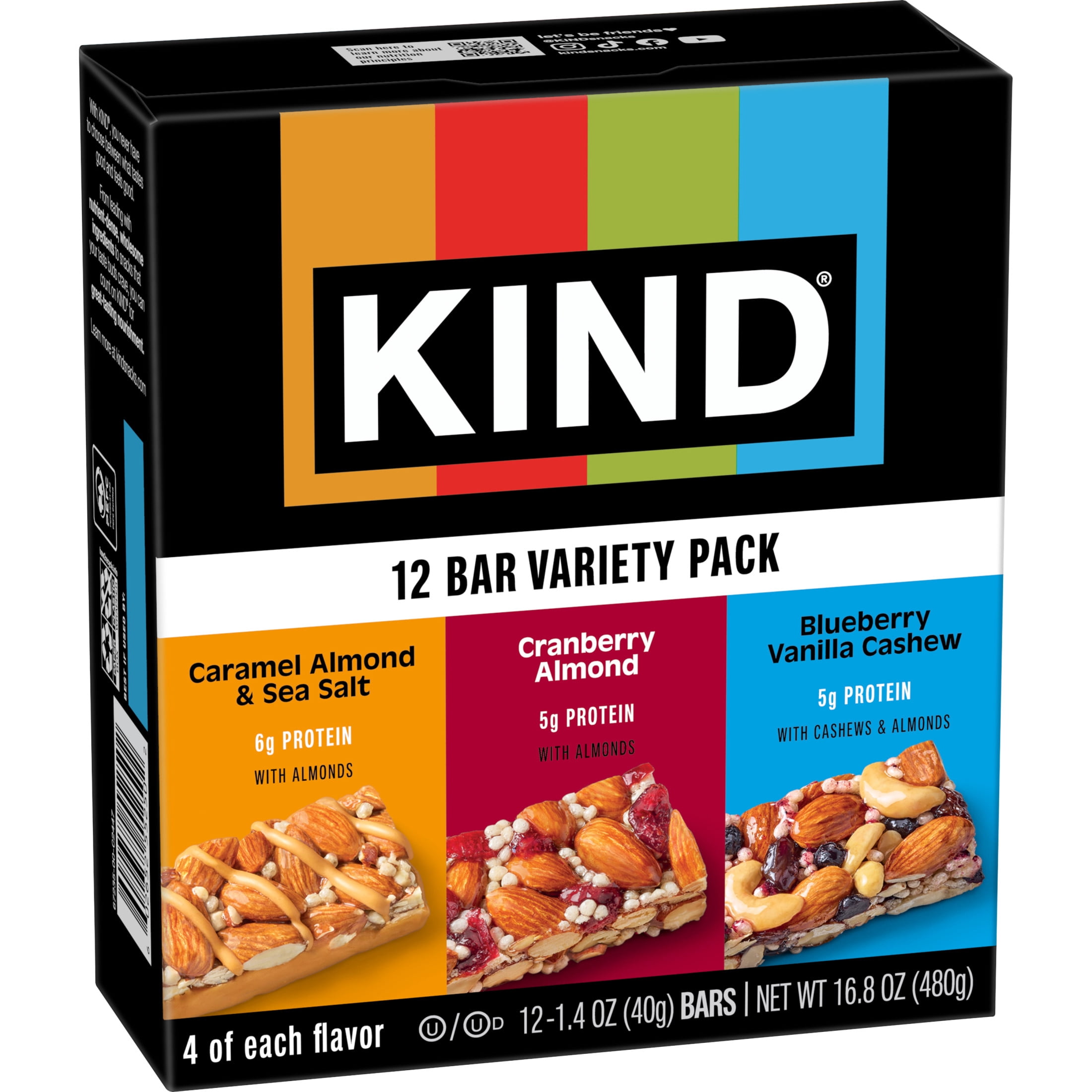 KIND Cranberry Almond, Caramel Almond & Sea Salt, Blueberry Vanilla Cashew Nut Bars, 12 Count